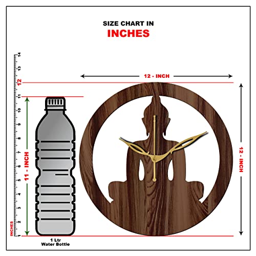 Freny Exim 12" Inch Wooden Mdf Lord Buddha Round Analog Wall Clock Without Glass (Brown, 30Cm X 30Cm) - 39 - Image 5