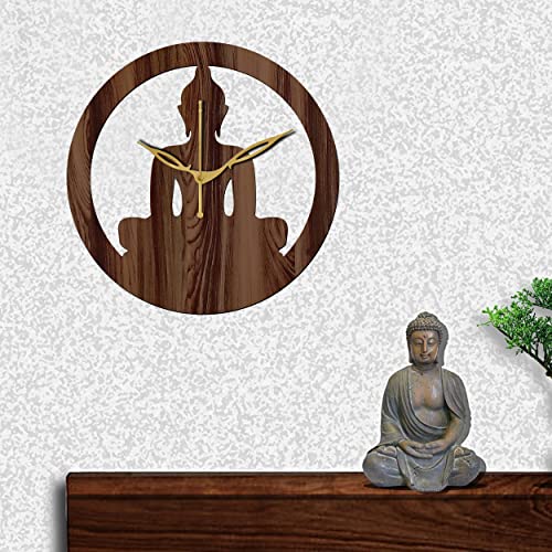 Freny Exim 12" Inch Wooden Mdf Lord Buddha Round Analog Wall Clock Without Glass (Brown, 30Cm X 30Cm) - 39 - Image 3