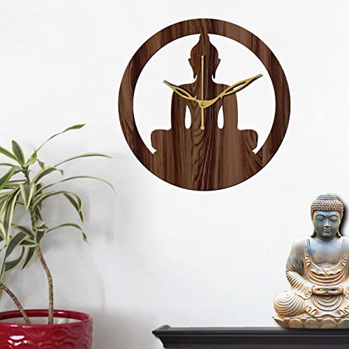 Freny Exim 12" Inch Wooden Mdf Lord Buddha Round Analog Wall Clock Without Glass (Brown, 30Cm X 30Cm) - 39 - Image 2