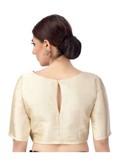 Studio Shringaar Studio Shringaar Women's Polyester Elbow Length Sleeves Plain Coloured Saree Blouse(Gold, 40)  - Image 4
