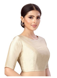 Studio Shringaar Studio Shringaar Women's Polyester Elbow Length Sleeves Plain Coloured Saree Blouse(Gold, 40)  - Image 3