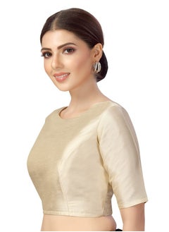 Studio Shringaar Studio Shringaar Women's Polyester Elbow Length Sleeves Plain Coloured Saree Blouse(Gold, 40)  - Image 2