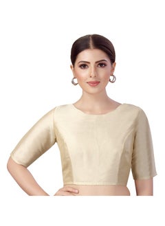 Studio Shringaar Studio Shringaar Women's Polyester Elbow Length Sleeves Plain Coloured Saree Blouse(Gold, 40)  - Image 1