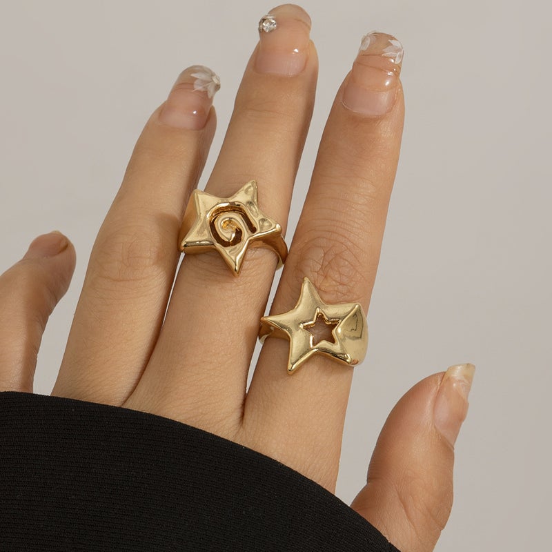 SHIXIN European and American Cross-Border Accessories: Minimalist 3D Star Rings with English Letter Openings - Image 1