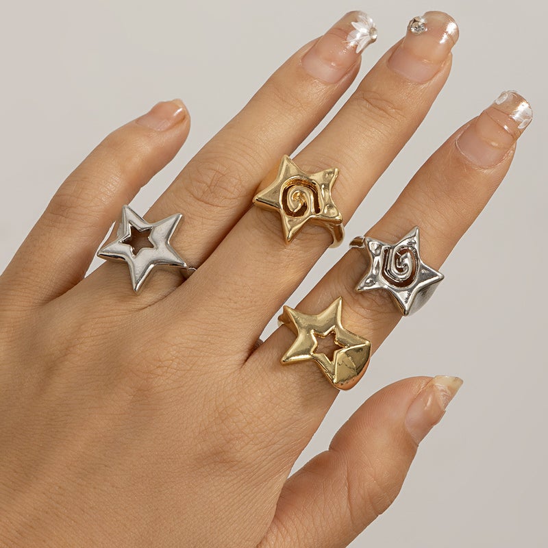 SHIXIN European and American Cross-Border Accessories: Minimalist 3D Star Rings with English Letter Openings - Image 2