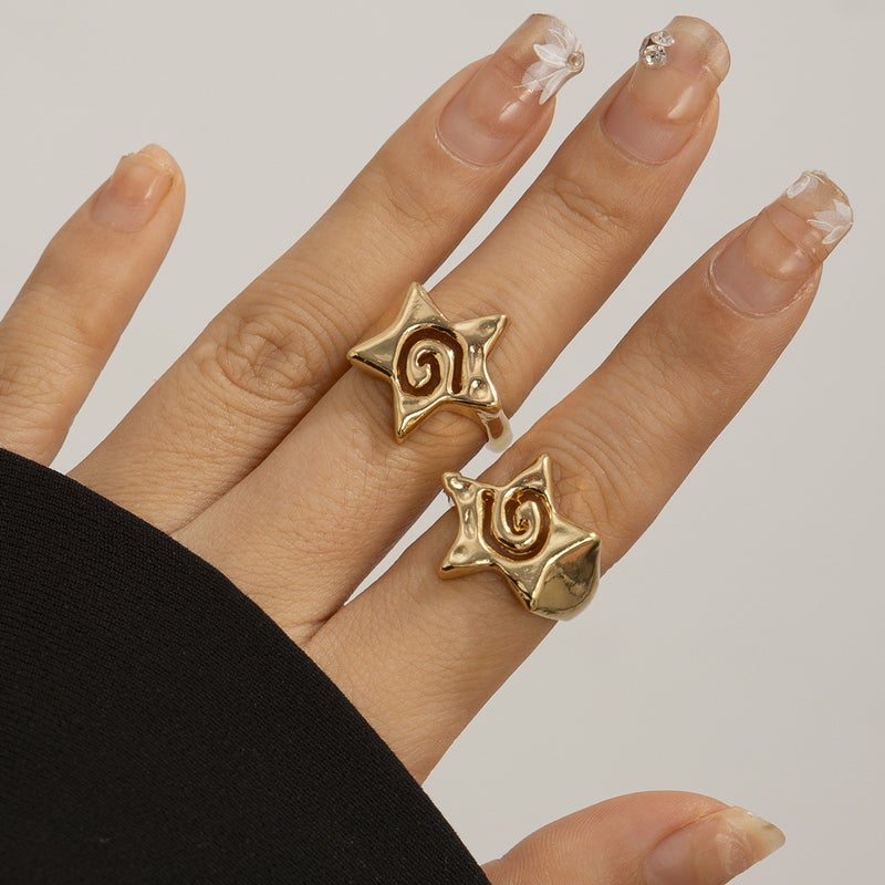 SHIXIN European and American Cross-Border Accessories: Minimalist 3D Star Rings with English Letter Openings - Image 3