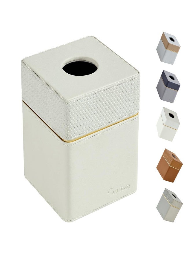 Cloudever Tissue Box Holder Cover Square, Modern PU Leather Decorative Tissue Cube Holder Organizer-Woven White - Image 1