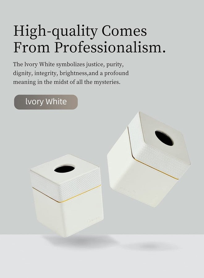 Cloudever Tissue Box Holder Cover Square, Modern PU Leather Decorative Tissue Cube Holder Organizer-Woven White - Image 5