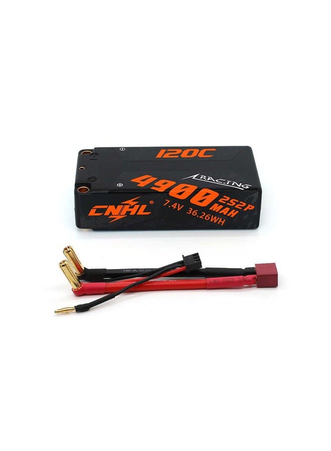 CNHL 4900mAh 2s Shorty Lipo Battery 7.4V 120C Hard Case with 5mm T Deans Plug for Axial Capra,RC 1/10 Scale Vehicles Car Trucks Boats Enduro RB10 RC10 - Image 1