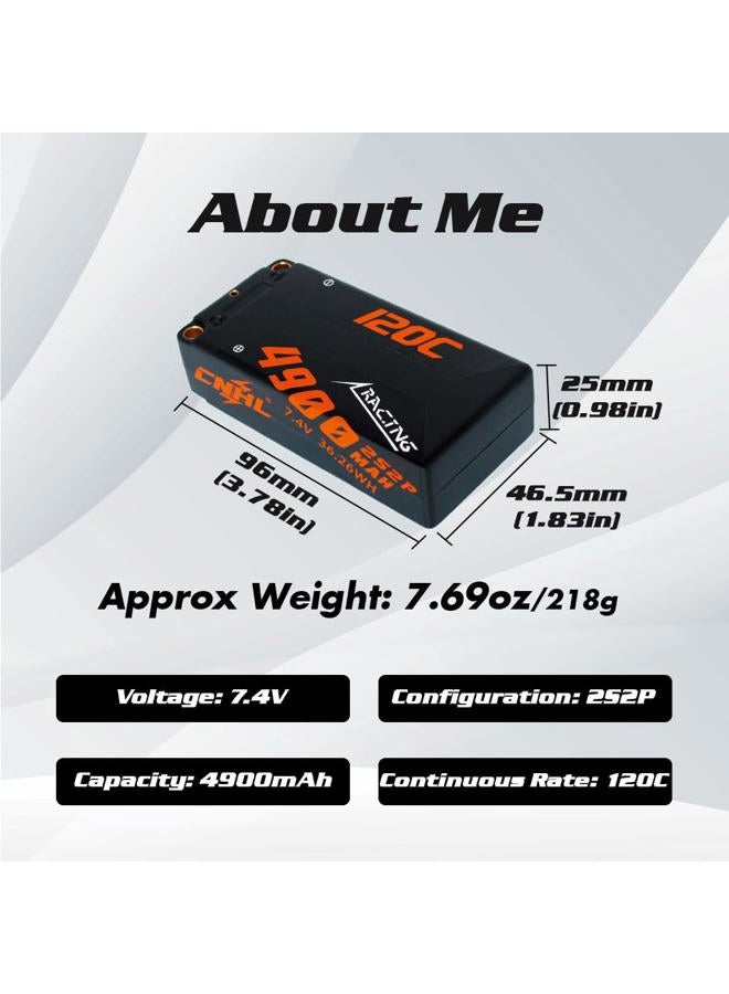 CNHL 4900mAh 2s Shorty Lipo Battery 7.4V 120C Hard Case with 5mm T Deans Plug for Axial Capra,RC 1/10 Scale Vehicles Car Trucks Boats Enduro RB10 RC10 - Image 2