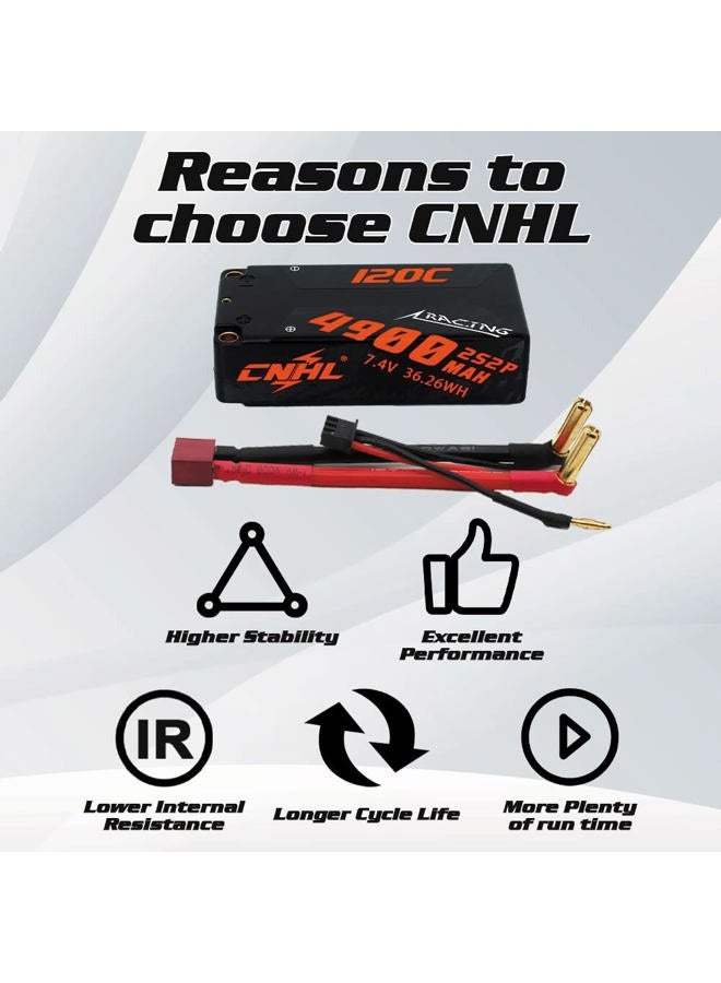 CNHL 4900mAh 2s Shorty Lipo Battery 7.4V 120C Hard Case with 5mm T Deans Plug for Axial Capra,RC 1/10 Scale Vehicles Car Trucks Boats Enduro RB10 RC10 - Image 4