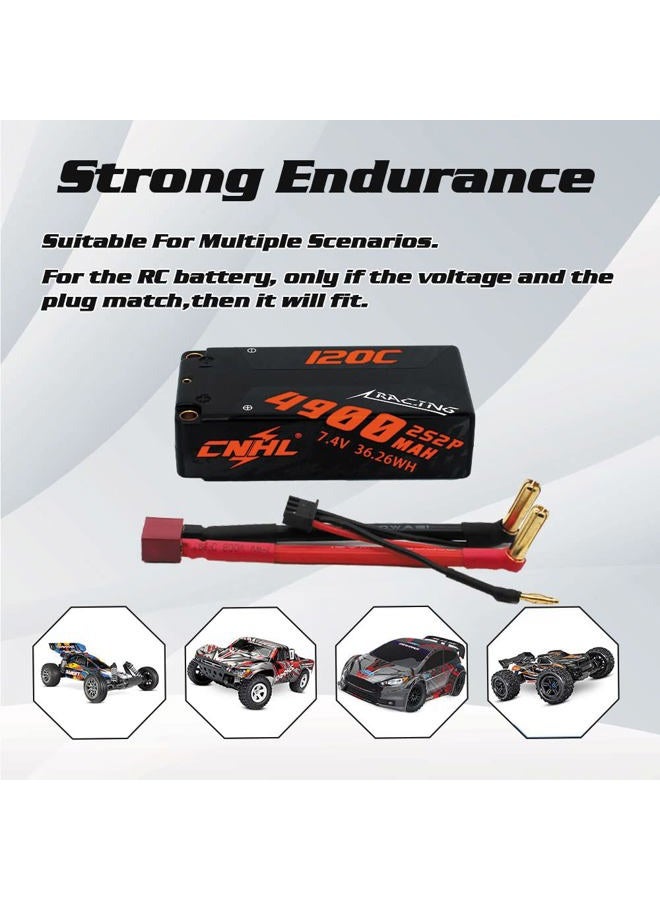 CNHL 4900mAh 2s Shorty Lipo Battery 7.4V 120C Hard Case with 5mm T Deans Plug for Axial Capra,RC 1/10 Scale Vehicles Car Trucks Boats Enduro RB10 RC10 - Image 5