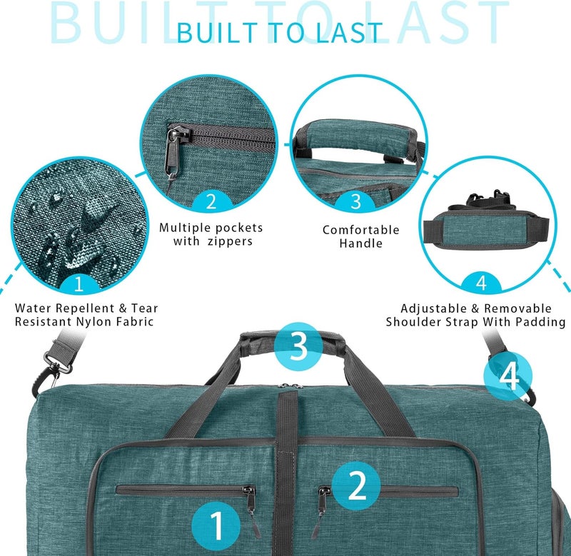 Vomgomfom Travel Duffle Bag for Men, 65L Foldable Travel Duffel Bag with Shoes Compartment Overnight Bag for Men Women Waterproof & Tear Resistant - Image 3