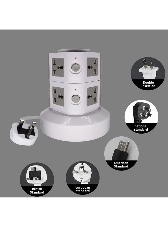 PADOM شريط طاقة عمودي عالمي من بادوم، متعدد المنافذ (110 فولت - 250 فولت) مع منفذين USB، محطة شحن كهربائية، واقي من الصواعق، مناسب لأي بلد - Image 3