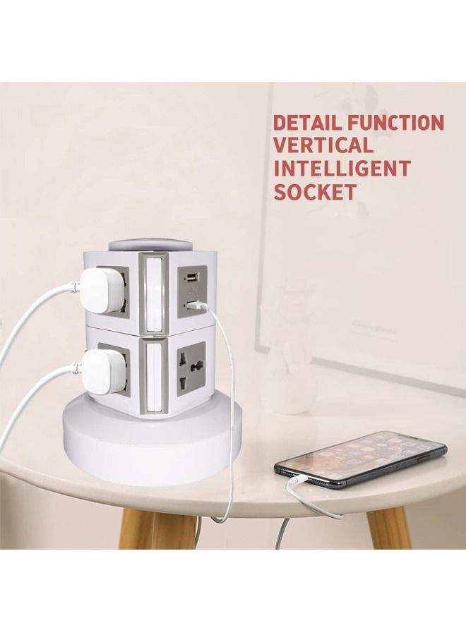 PADOM شريط طاقة عمودي عالمي من بادوم، متعدد المنافذ (110 فولت - 250 فولت) مع منفذين USB، محطة شحن كهربائية، واقي من الصواعق، مناسب لأي بلد - Image 4