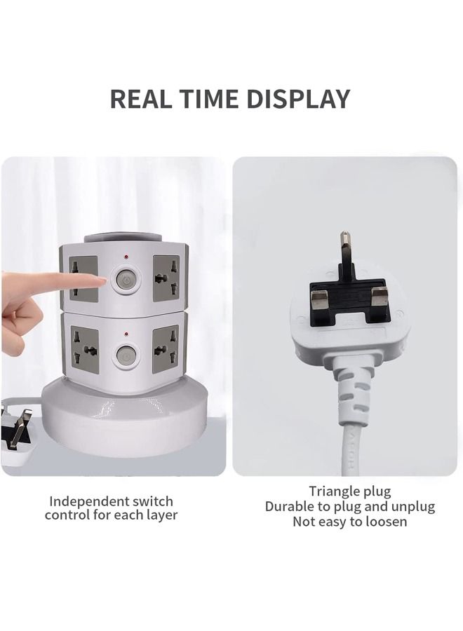 PADOM شريط طاقة عمودي عالمي من بادوم، متعدد المنافذ (110 فولت - 250 فولت) مع منفذين USB، محطة شحن كهربائية، واقي من الصواعق، مناسب لأي بلد - Image 5