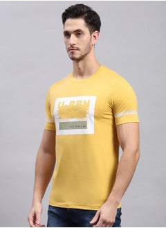 Monte Carlo Regular Fit Mustard Printed Round Neck TShirt by Styli  - Image 2