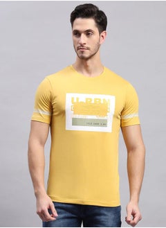 Monte Carlo Regular Fit Mustard Printed Round Neck TShirt by Styli  - Image 1