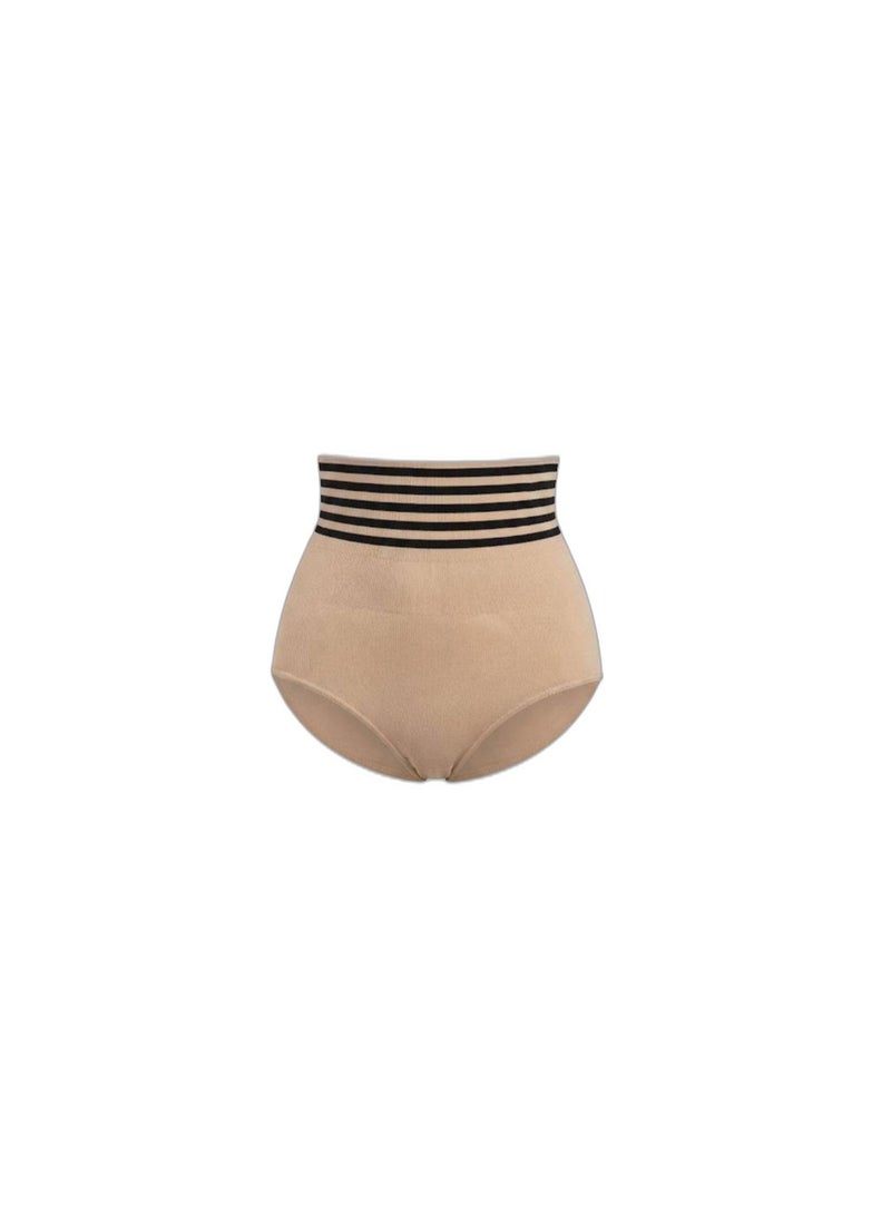 Women's High Waist Seamless Shapewear Brief - Tummy Control Corset Panty with Striped Elastic Waistband - Cafe - Free Size - Image 1