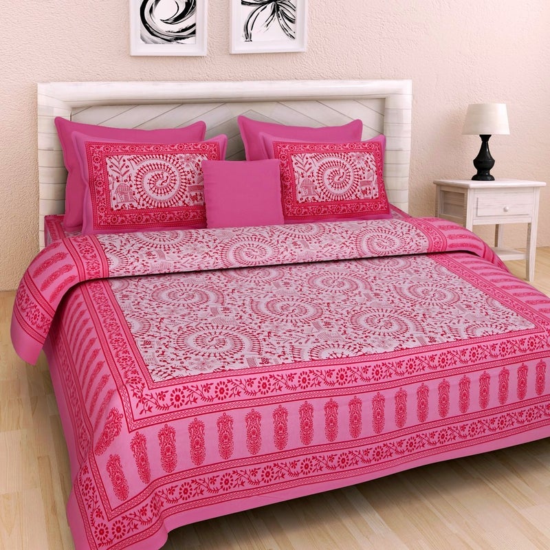 BedZone 100% Cotton Double BedSheet for Double Bed with 2 Pillow Covers Set, Queen Size Bedsheet Series, 180 TC, 3D Printed Pattern