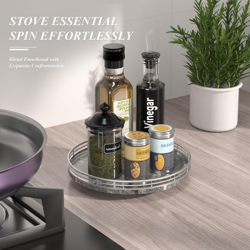 AMH Gray Marble Lazy Susan Turntable for Table Top â€“ 10â€ Round Marble Tray Organizer for Dining Table, Kitchen Countertop & Bar, Luxury Stone Serving Tray with Silver Frame - Image 4