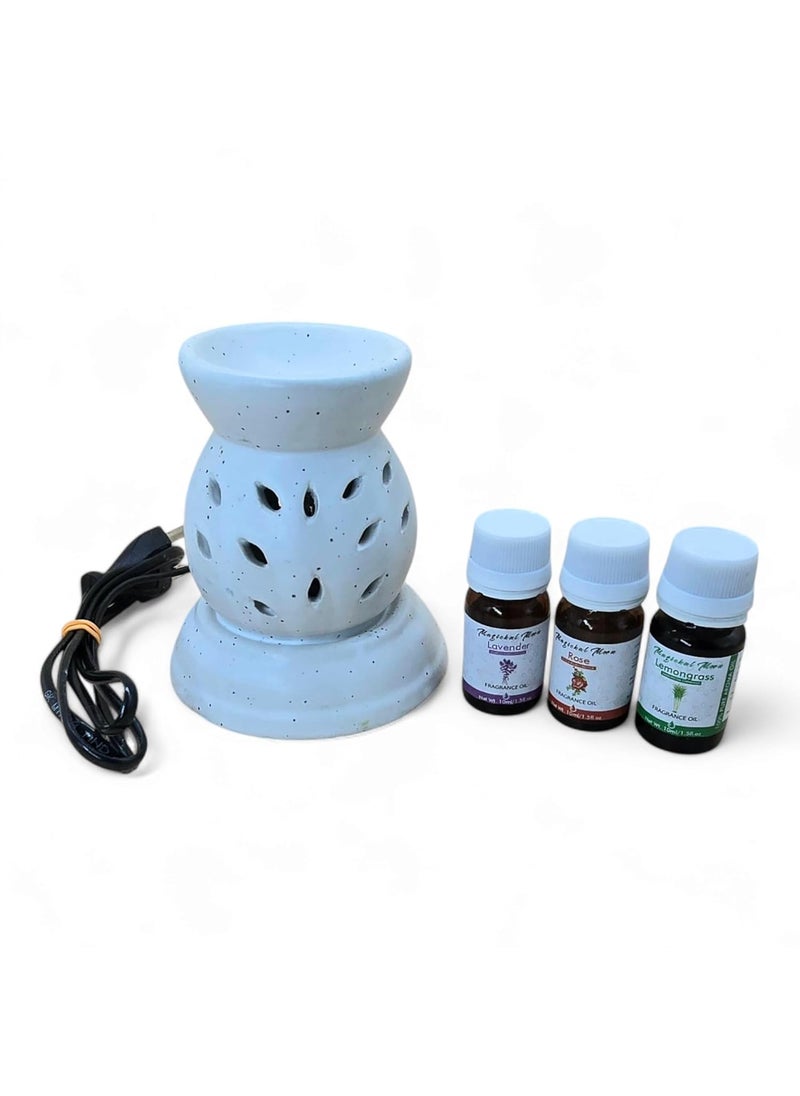 MAGICKAL MOON Ceramic Electric Aroma Diffuser for Home Fragrance Oil Burner Oil Warmer Owl Shaped Diffuser with 3 Aroma Oils Lemongrass Lavender Rosy Romance Fragrance 10ml Each White SNSSC0049  - Image 1