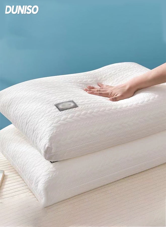 DUNISO 1 Pair of Knitted Cotton Massage Pillow Ergonomically Comfortable Sleep Pillows Medium Support Polymer Rebound Pillow Breathable Soft Washable 3D Structured Protect Cervical Spine Pillow for Neck, Back, Side Sleepers - Image 1