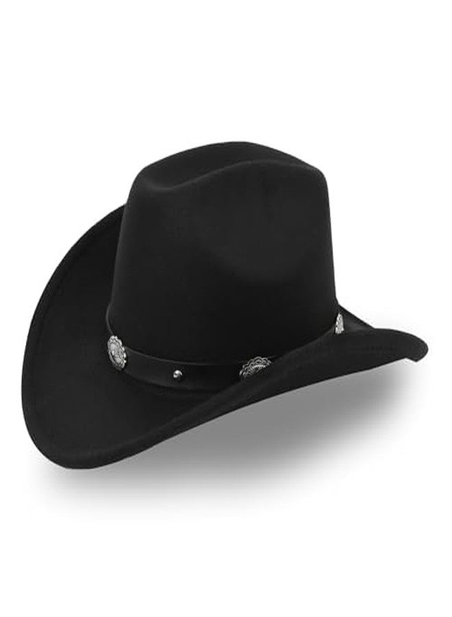 CXQRR Classic Black Western Felt Roll Up Brim Cowboy and Cowgirl Hat for Women and Men - Decoration with Western Belt Bukle - Image 1