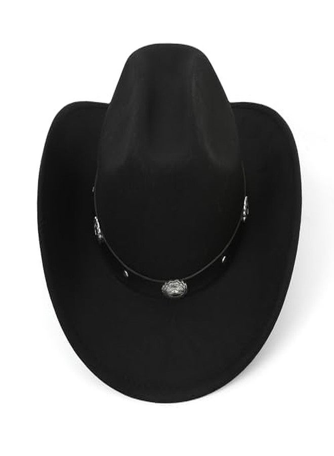CXQRR Classic Black Western Felt Roll Up Brim Cowboy and Cowgirl Hat for Women and Men - Decoration with Western Belt Bukle - Image 3