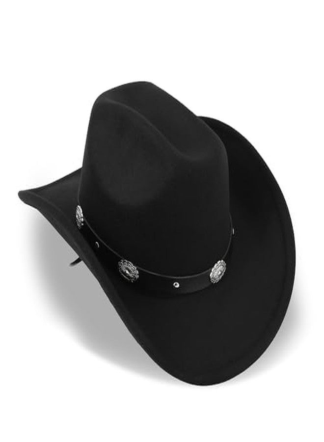 CXQRR Classic Black Western Felt Roll Up Brim Cowboy and Cowgirl Hat for Women and Men - Decoration with Western Belt Bukle - Image 2