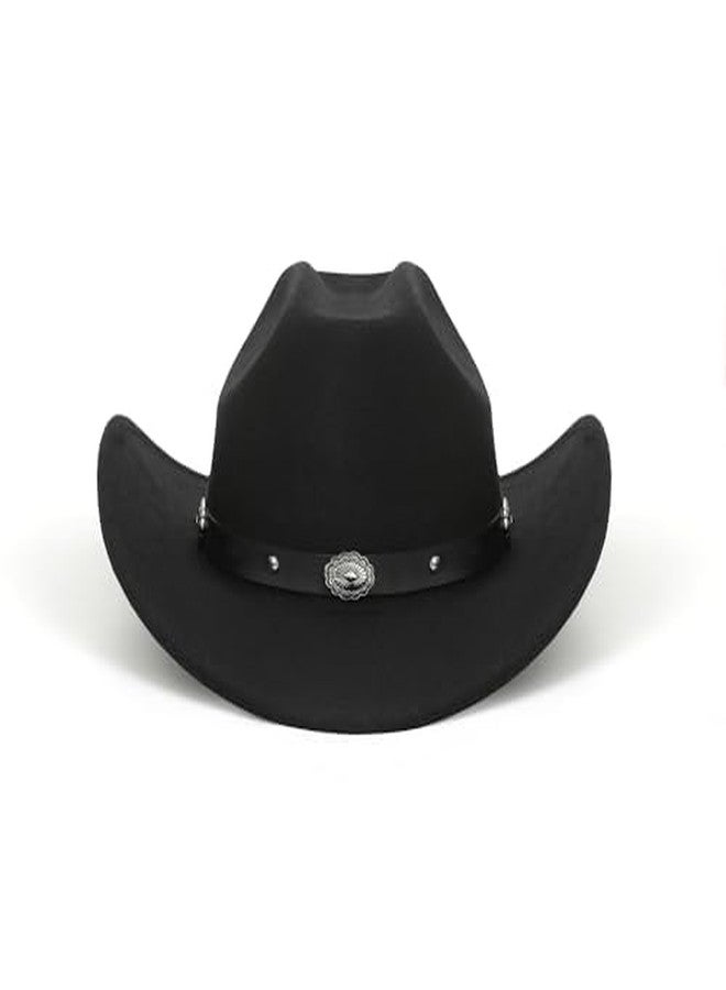 CXQRR Classic Black Western Felt Roll Up Brim Cowboy and Cowgirl Hat for Women and Men - Decoration with Western Belt Bukle - Image 4