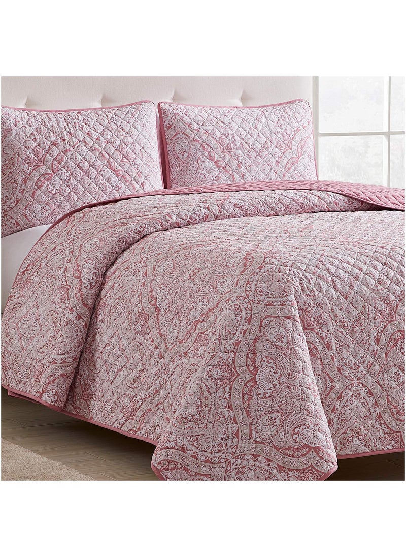 mellanni Mellanni King Bedspread Coverlet Set  Bedding Cover with Shams  Ultrasonic Quilting Technology  3 Piece Oversized Quilt Set  Bedspreads  Coverlets King Medallion Coral 