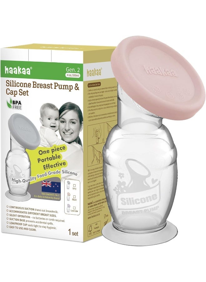 haakaa مضخة الثدي اليدوية هاكّا مع قاعدة 4 أونصات/100 مل + غطاء (بلوش) ، الجيل 2 - Image 1