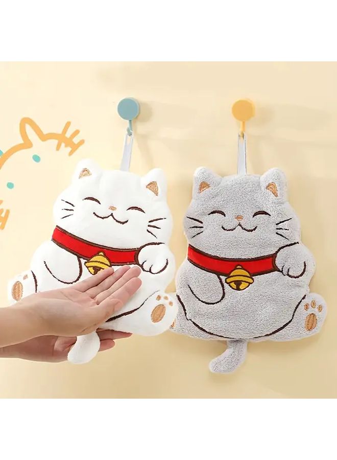 Gray Jingle Cat Coral Velvet Fingertip Hand Towel For Bathroom Kitchen Hanging Design - Image 2