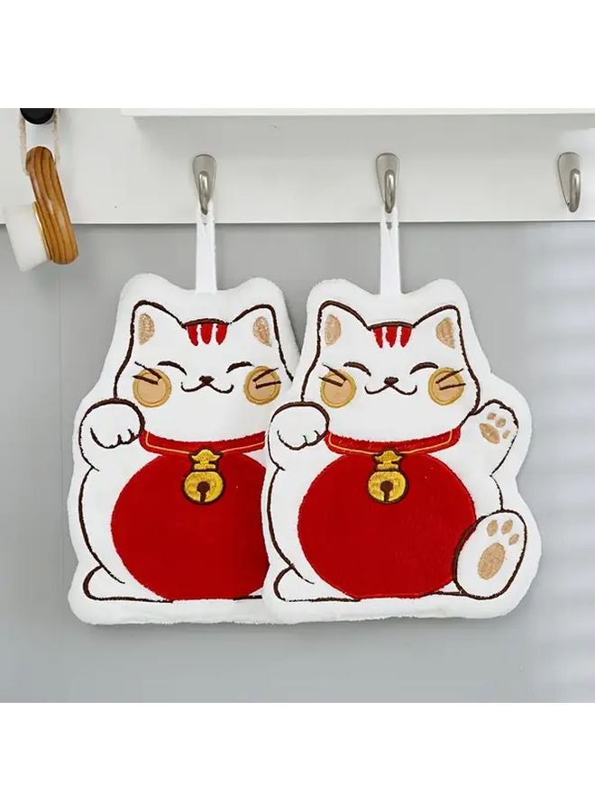 Gray Jingle Cat Coral Velvet Fingertip Hand Towel For Bathroom Kitchen Hanging Design - Image 5