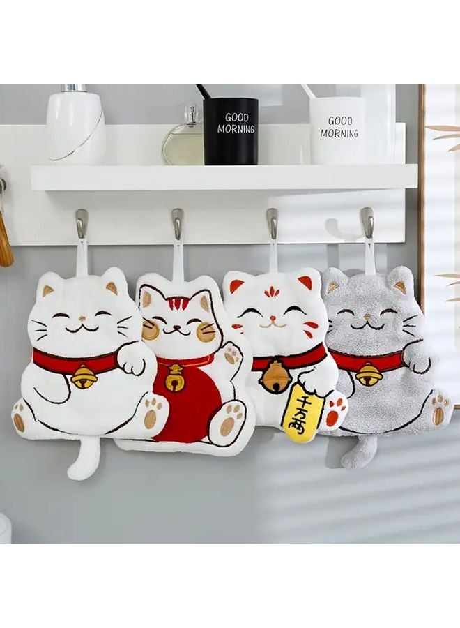 Gray Jingle Cat Coral Velvet Fingertip Hand Towel For Bathroom Kitchen Hanging Design - Image 1