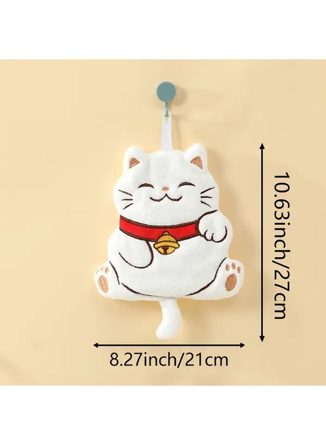 Gray Jingle Cat Coral Velvet Fingertip Hand Towel For Bathroom Kitchen Hanging Design - Image 3
