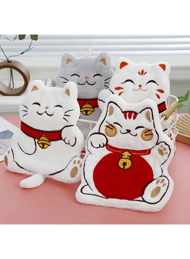 Gray Jingle Cat Coral Velvet Fingertip Hand Towel For Bathroom Kitchen Hanging Design - Image 4