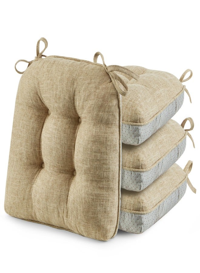 puredown® Chair Cushions for Dining Chairs, Tufted Memory Foam Chair Pads with Non-Slip Backing, Kitchen Seat Cushions with Ties, Washable Seat Pad Set of 4, 15.5" x 15.5" x 4", Khaki - Image 1