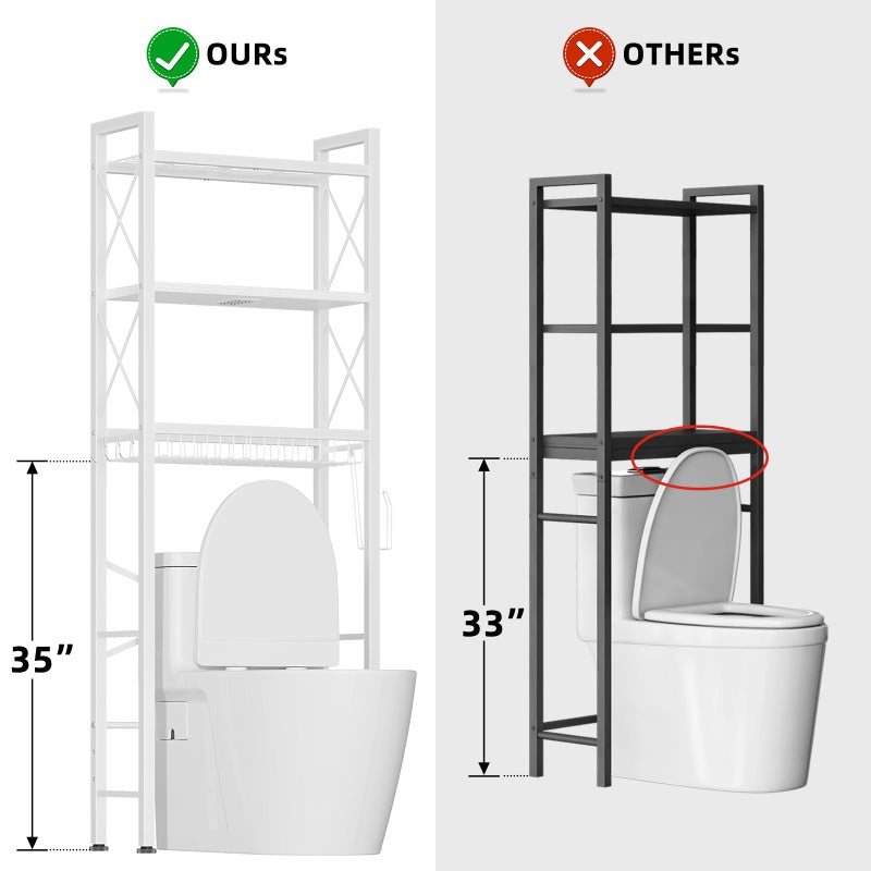 Kalrin Over The Toilet Storage with X Shape Side Guardrail, 3-Tier Over Toilet Storage Rack with Drain Basket, Freestanding Bathroom Organizer for Balcony Laundry, Pure White - Image 4