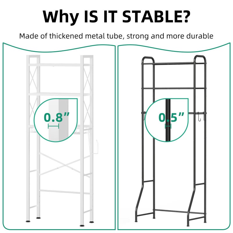 Kalrin Over The Toilet Storage with X Shape Side Guardrail, 3-Tier Over Toilet Storage Rack with Drain Basket, Freestanding Bathroom Organizer for Balcony Laundry, Pure White - Image 5
