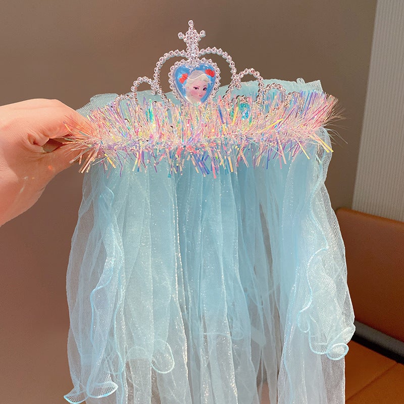Generic Frozen Elsa Tiara Veil Princess Crown Kids Birthday Headwear 2# blue crown gold