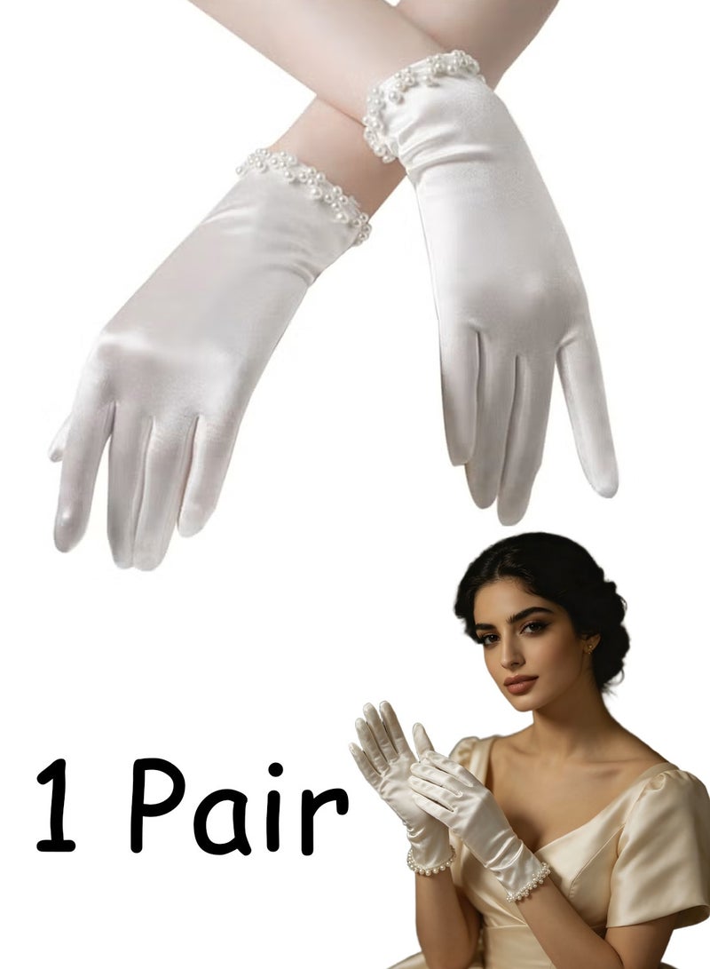 Bridal Short Gloves, Wrist Full Finger Gloves for Wedding Opera Dinner Party Dance - Image 1