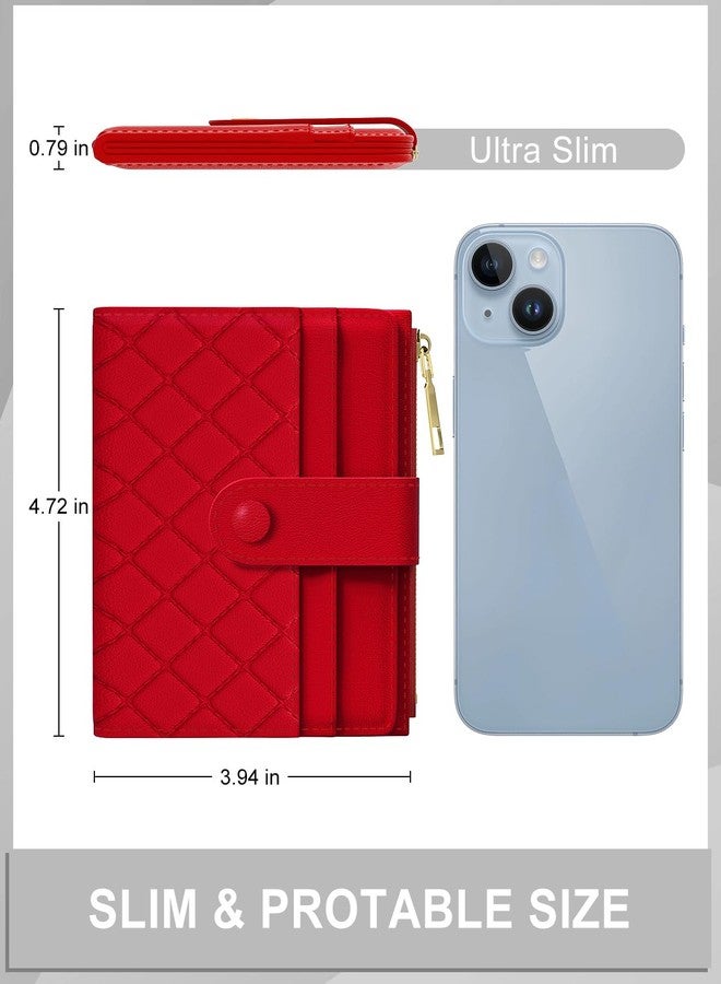Aiawoxc Womens Wallet, RFID Small Wallets for Women, Slim Compact Credit Card Holder, Leather Ladies Purse with Coin Pocket, Red - Image 2