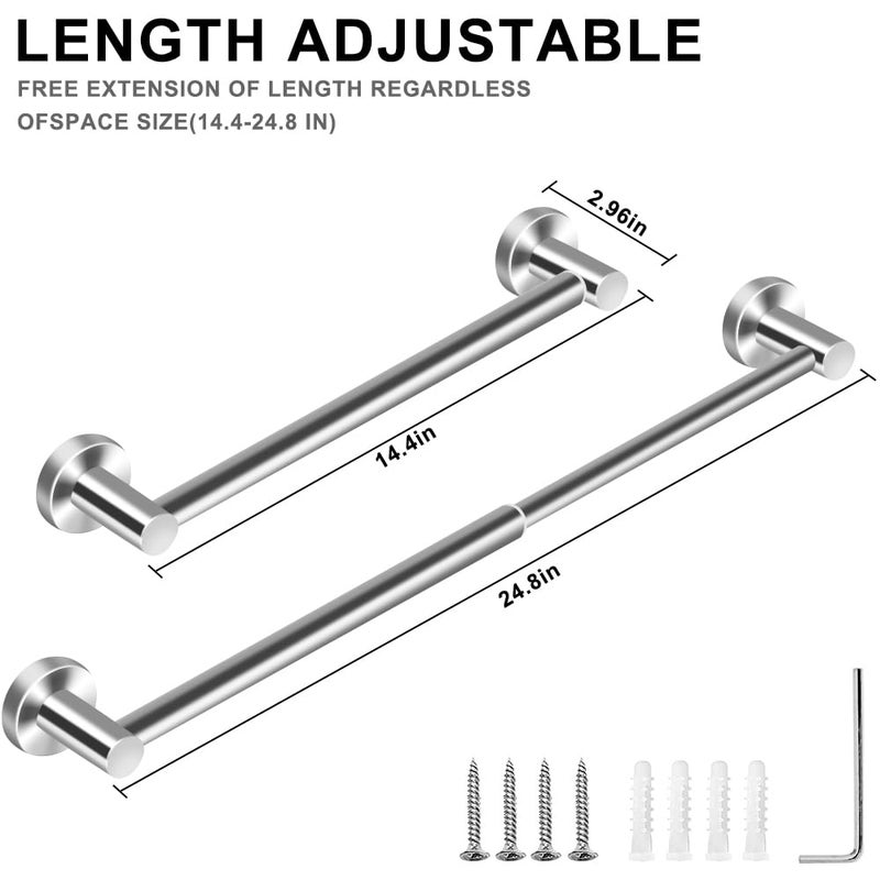 MGahyi Towel Racks for Bathroom-Adjustable Towel Holder(13.18inch-24inch) Sturdy and Rustproof Towel Bar Wall Mounted, Single Towel Bar Rod for Bathroom Accessories(1Pack,Silver) - Image 2