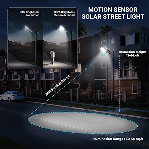 Epyz 30 Watt Solar Street Light Outdoor Waterproof with Motion Sensor with Mounting Pole for Garden, Street, Lawn, Patios and Pathways [ 208LED, Pack of 1, Cold White Light ] - Image 4