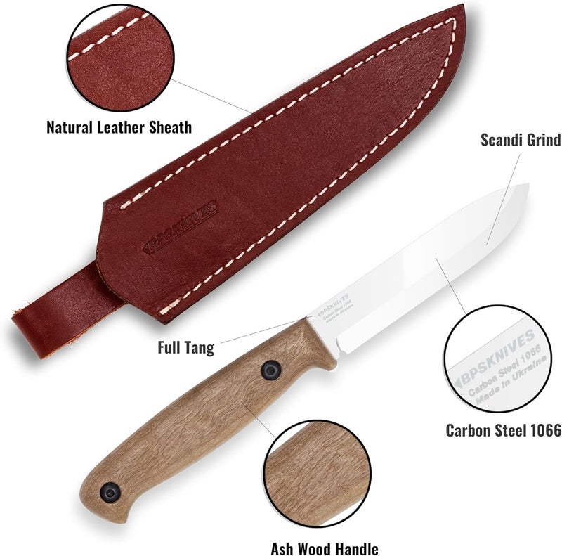 BPSKNIVES BPS Knives BS1FT CSH - Full-Tang Fixed-Blade Knife - Sharp Carbon Steel Bushcraft Knife With Sheath - Survival Compact Knives - Outdoor Tactical Camp Knife - Image 2
