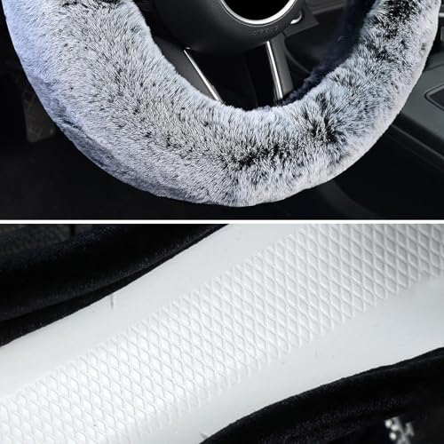 KAFEEK Frost Fluffy Microfiber Plush Steering Wheel Cover for Winter Warm, Universal 15 inch Soft Fuzzy Steering Wheel Cover,Cool Black - Image 4
