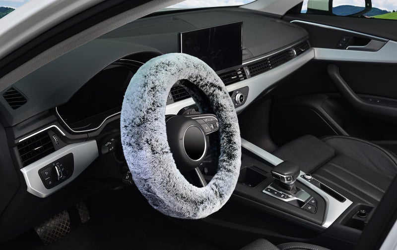 KAFEEK Frost Fluffy Microfiber Plush Steering Wheel Cover for Winter Warm, Universal 15 inch Soft Fuzzy Steering Wheel Cover,Cool Black - Image 5