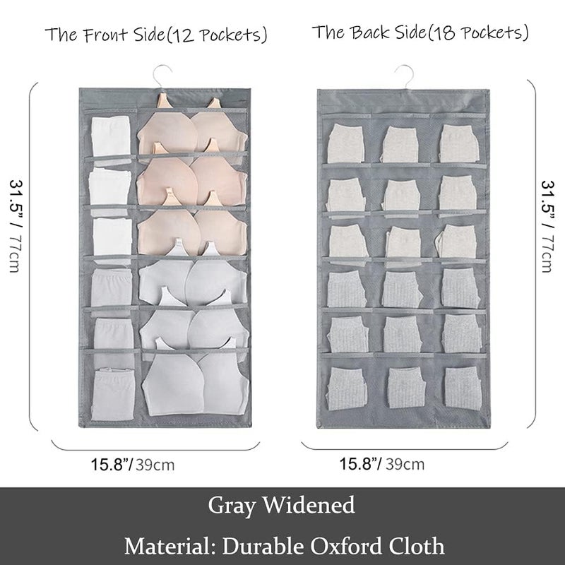 MBW Closet Hanging Organizer with Mesh Pockets Rotating Metal Hanger Dual Sided Wall Shelf Wardrobe Storage Bags Cloth Space Saver Bag for Bra Underwear Socks Light Grey 36 Pocket Pack of 1 - Image 2